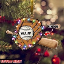 Baseball Glove Custom Name Christmas Ornament, Chritmas gift for baseball lover