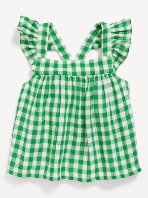 NWT OLD NAVY 5T GREEN GINGHAM FLUTTER SLEEVE SUMMER TOP