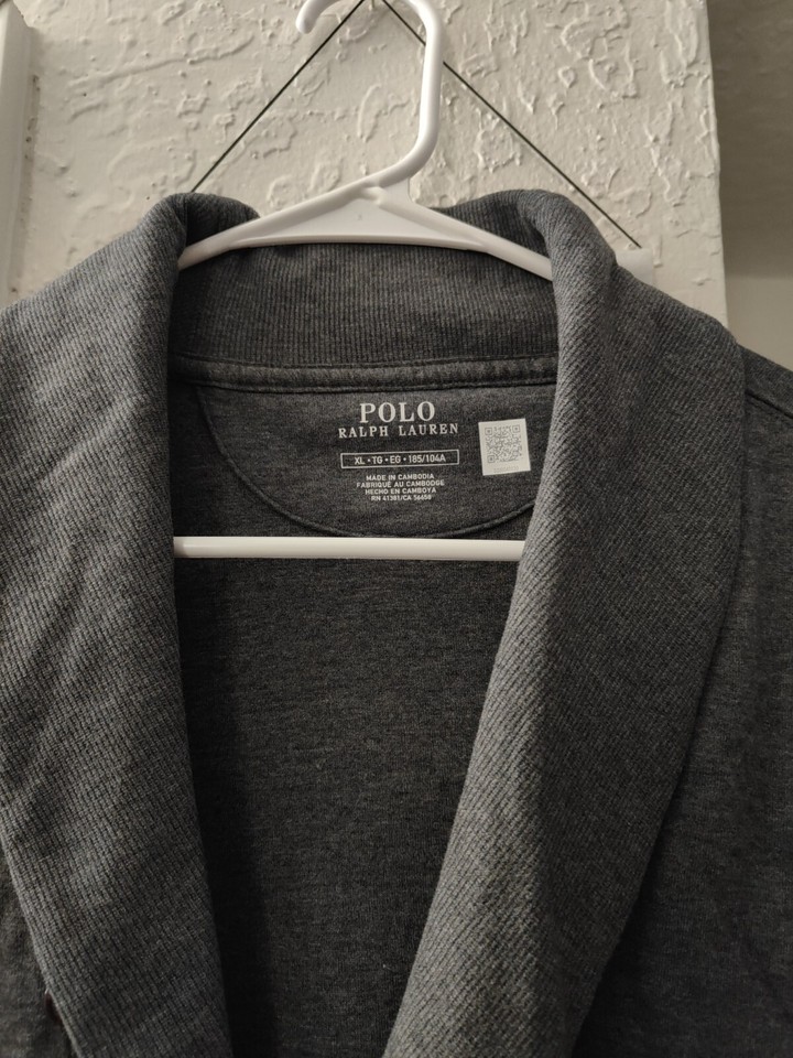 Mens Polo Luxury Jersey Cotton Shawl Collar Cardigan Sweater Grey Size