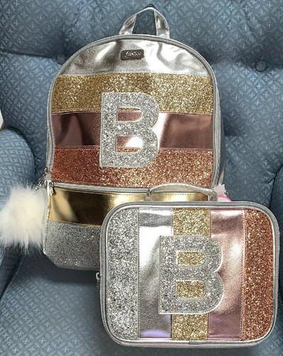 JUSTICE BACKPACK /LUNCHBOX INITIAL (B,K) ROSE/GOLD/SILVER SHIMMER SUPER CUTE!! - Picture 3 of 4
