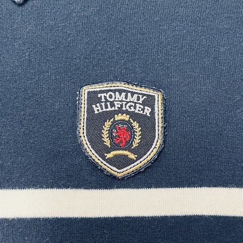 Tommy Hilfiger Rugby Polo Shirt Women's L/XL Crest Blue Striped Preppy Nautical - Picture 3 of 11