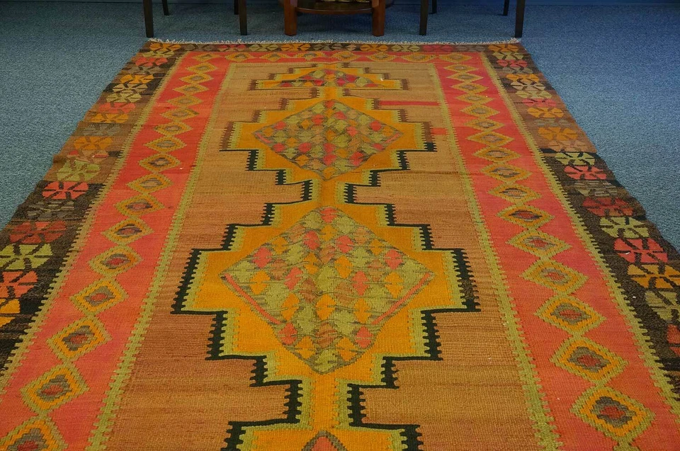 5x13 Rug Vintage Wool Hand Knotted Turkish Kilim Rug Area Rugs 5'2" x 13'3" - Image 3 of 4