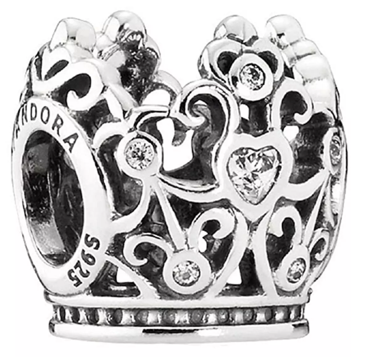New Disney Parks Princess Crown Pandora Sterling Silver CZ Charm Bead