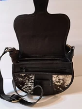 Columbia Carriel Leather Crossbody New Handbag Dark Brown/White Hair Leather