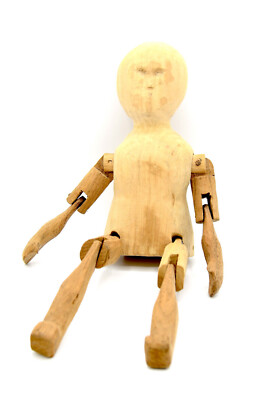 Primitive Hand Carved Wood Doll Jointed Folk Outsider Art Peg Body