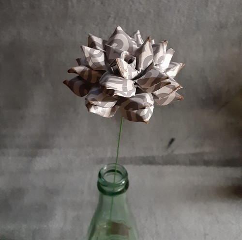Handmade Paper Flower on stem (Gray Pattern No.3) for Wedding, St. Valentine's - Picture 11 of 18
