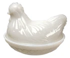 Vintage Hazel Atlas White Milk Glass Chicken Hen on Nest Dish