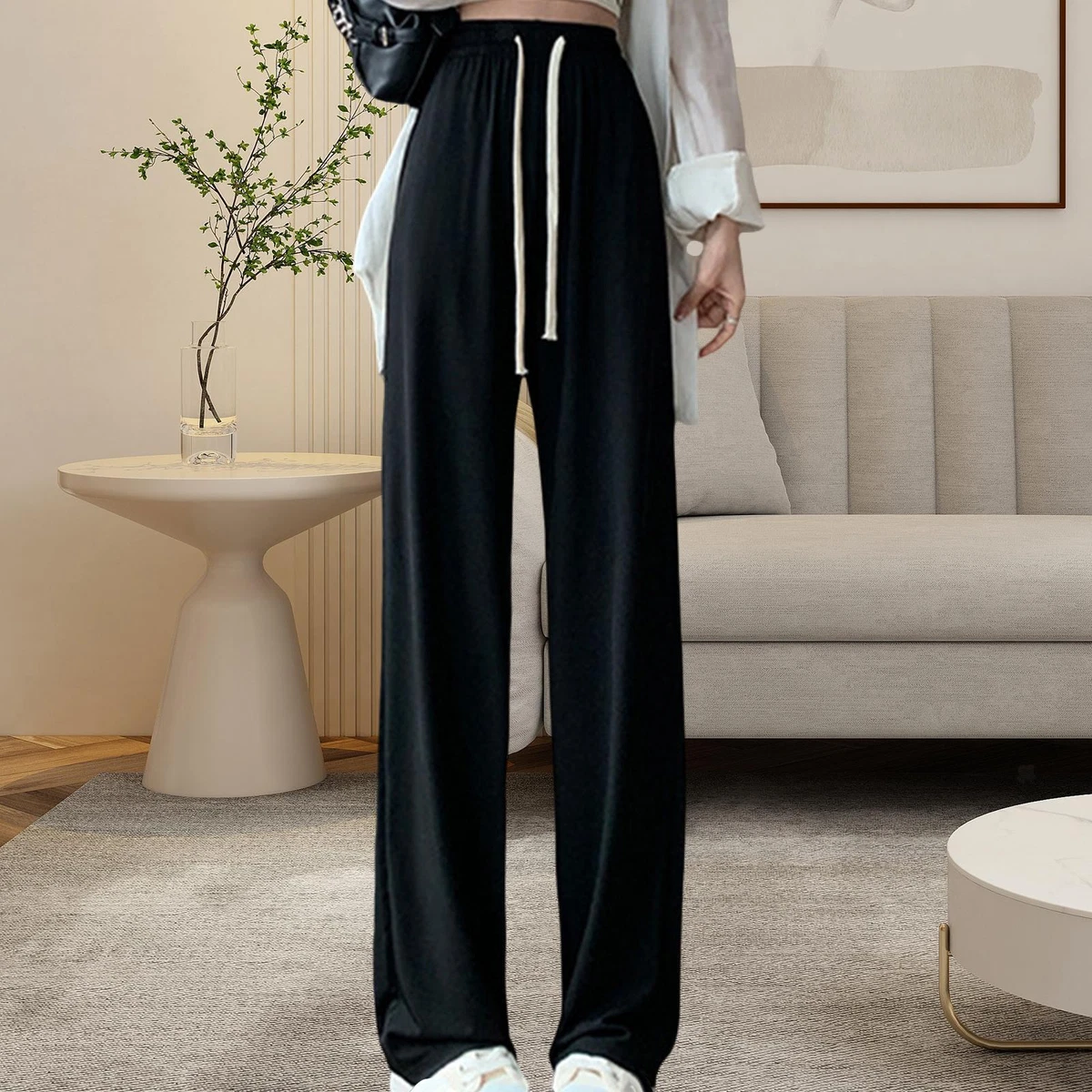 Women Wide Leg Bottoms Casual Office Trousers High Waist Pants