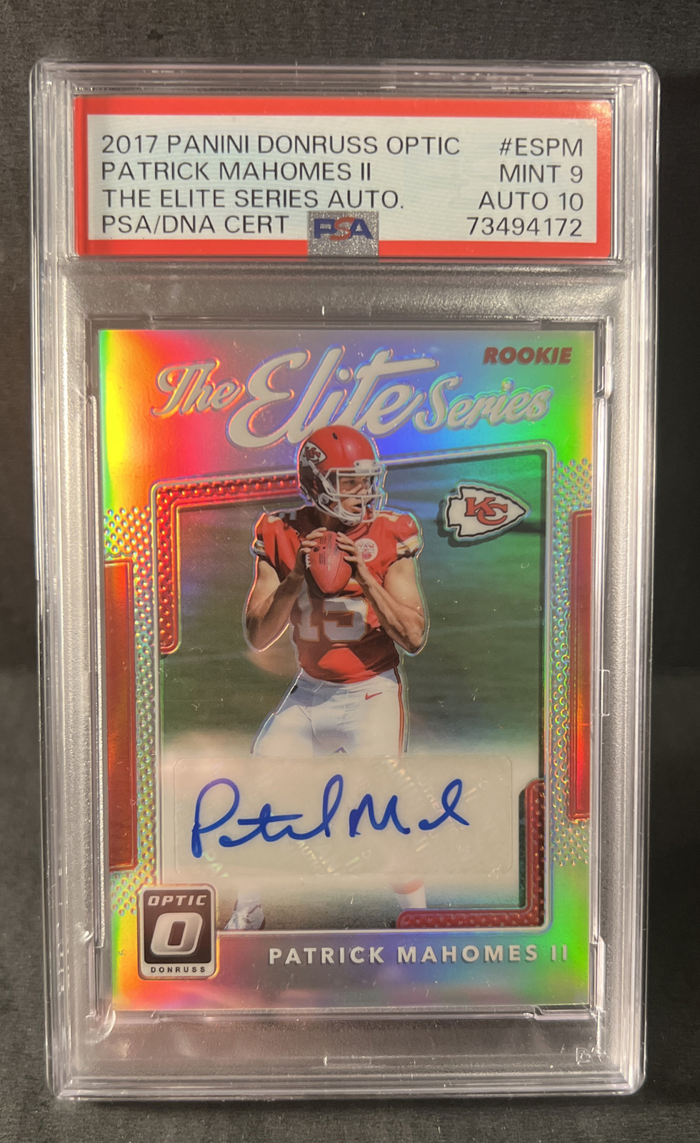 Patrick Mahomes 2017 Optic The Elite Series Auto /20 PSA 9 Auto 10 