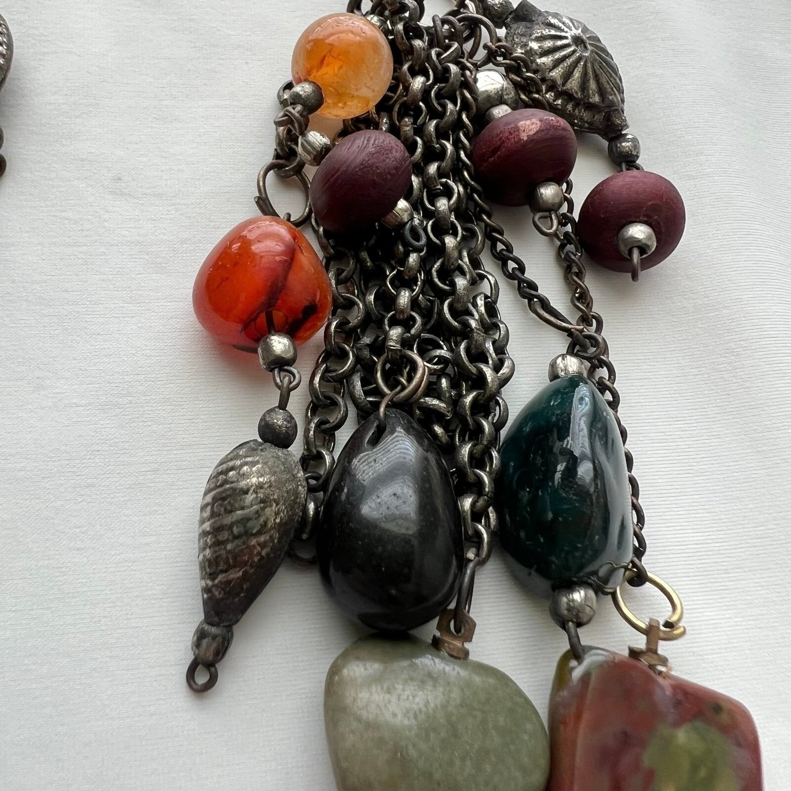 Gemstone Tumble Statement Mixed Long Dangle Fring… - image 2