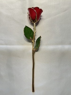 Preserved Rose Gold-Toned Trimmed Stem Red Lacquer Collectible