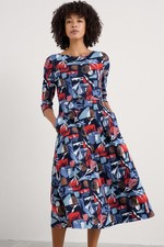 An image depicting Seasalt Women's Regular Wild Bouquet 3/4 Sleeve Midi Dress Marine Forms Mussel