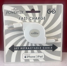 Liquipel Powertek Apple Certified Retractable Cable Fast Charge 3-Feet New!
