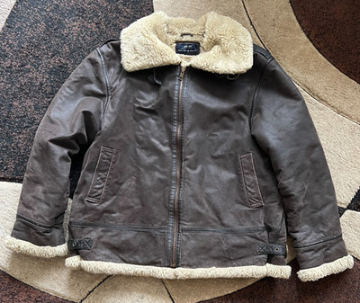 Bailey's Point Brown Leather B3 Bomber Jacket Faux Shearling Women XL Sz 18