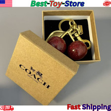 Cherry Bag Charm KeyChainCoachGlitter Resin Metal Brass Cute Red Apple Gifts NIB