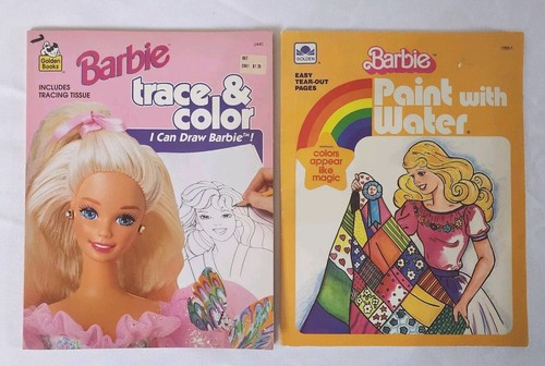 VTG 1983 & 1995 Barbie Paint With Water & Trace & Color Book Golden Mattel SET 2
