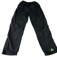 Adidas Vintage Jersey Lined Black Wind Pants Youth Boys size Large Green Logo