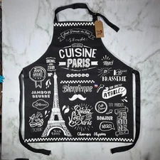 Paris Glam French Words and Phrases Black Apron 100% Cotton Made in France