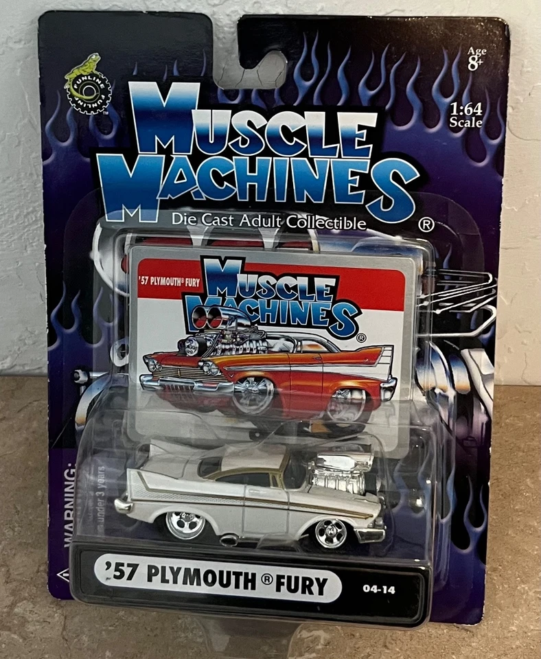 Muscle Machines  '57 Plymouth Fury white 1:64 scale Die-Cast Car 04-14 - Image 3 of 4