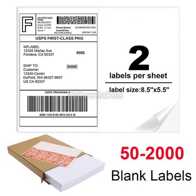 Premium 50 - 2000 Half Sheet Shipping Labels 8.5x5.5 Self Adhesive Blank Labels