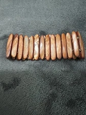 Vintage Abalone Shell  Bracelet Wide Stretch Mother Of Pearl Orange Iridescent