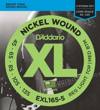 D'Addario Nickel Wound Bass Guitar 5-Strings, Custom Light, 45-135, Long Scale