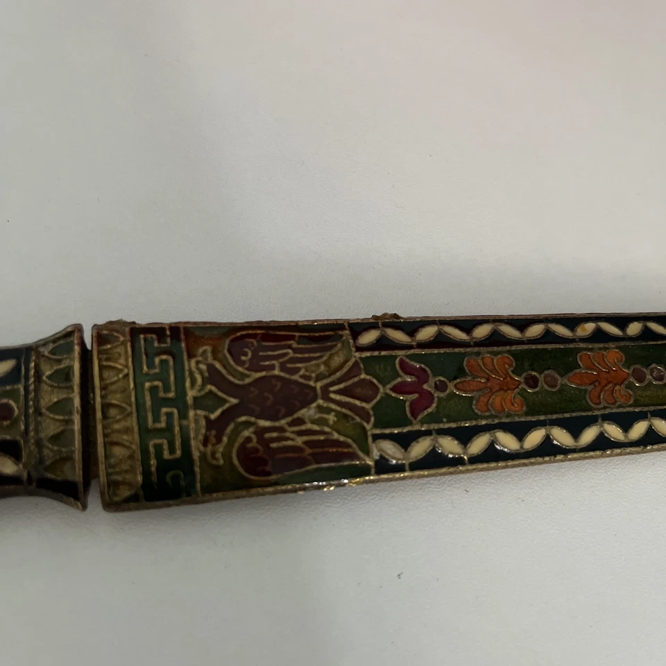 Vintage Hand Crafted Enamel Inlay Sheath Engraved Blade Dagger/ Letter Opener - Image 3 of 4