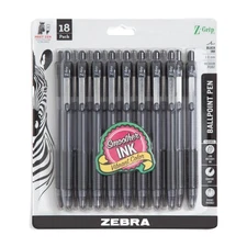 Zebra Pen Z-Grip Retractable Ballpoint Pen, Medium Point, 1.0mm, Black Ink, - 18