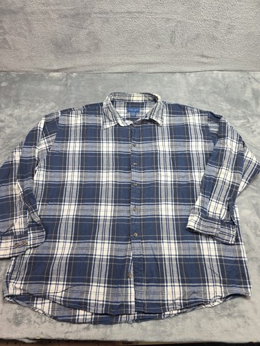 Vintage Town Craft 90s Grunge Flannel Button Down Men's Sz 2X Blue & White, $15.99