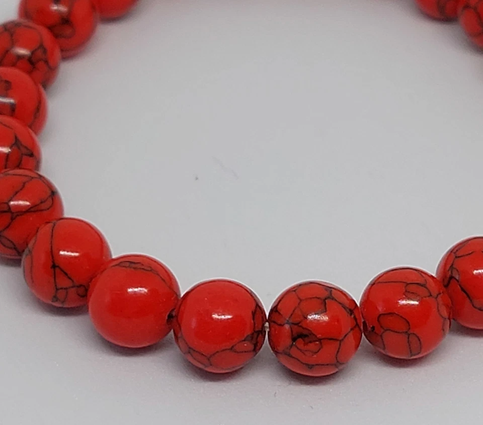 Naturstein Perlenarmband Roter Howlith 8mm Schmucksteinperlen - Bild 4 von 4