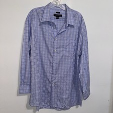 Pronto Uomo Non-Iron 100 Cotton Blue Plaid Dress Shirt 18 32/33 Long Sleeve