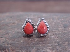 Native American Sterling Silver Spiny Oyster Tear Drop Post Earrings - Cachini