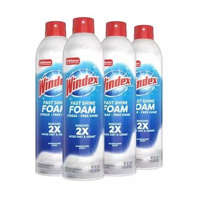 4 Pack Windex 19 oz. Glass Cleaner Fast Shine Foam Rainshower Scent Streak-Free