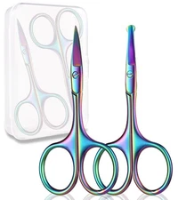 Rainbow Nose & Nail Curved Scissors, 2 Pack (3.8"), Facial Hair Trimming Kit ...