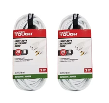 Hyper Tough 25 ft. 16AWG 3 Prong Single Outlet Outdoor Extension Cord White 2 pk