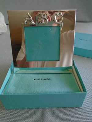 TIFFANY STERLING  ~ BABY PICTURE FRAME  'ABC'  5X5 ~ NEW ~ VERY CUTE! box, pouch