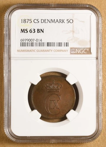 1875 CS Denmark 5 Ore NGC MS63BN