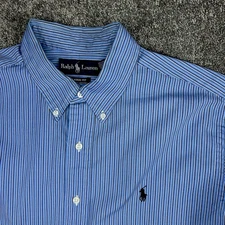 Ralph Lauren Polo Long Sleeve Button Large Blue Striped Classic Fit