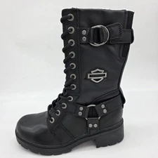 Harley-Davidson Boots Eda D83736 Women 7.5 Black Leather Lace Up Harness Motor
