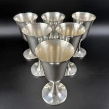 Set Of 6 Vintage Silver Plated Goblets Tarnished Patina Wine Cups Chalices