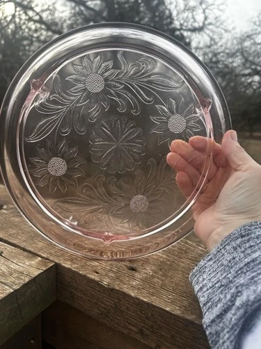 Jeanette Pink Depression Glass 10" "Sunflower" Footed Cake Plate Stand DAINTY!