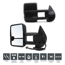 Pair Tow Mirrors Fits 08-10 Chevy Silverado 1500 Power Heat Turn Signal Light