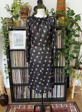 Vintage 1970s Black Floral Dress