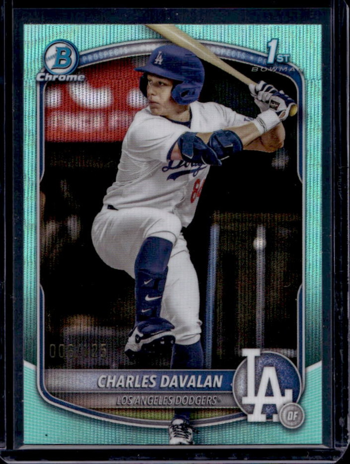 2025 Bowman Draft Charles Davalan Chrome Aqua Wave Refractor 1st #/125 Dodgers