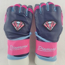 DIAMOND DESIGNS Baseball Batting Gloves Long Cuff Blue Pink Cabretta Leather L