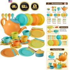 Kids Kitchen Accessories and Tea Set for Toddlers 3-5, Play Kitchen Toy Dish ...