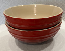 2 Le Creuset Cerise Red Stoneware Soup/Cereal Bowl* Cream Inside * 2 1/2 x 6"