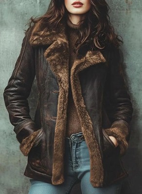 Women s Vintage Brown Shearling Leather Coat   Real Sheepskin Winter Jacket