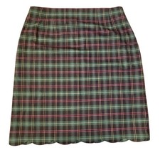 Talbots Mini Skirt Scalloped Hem Plaid NWT Green Blue Pink Yellow 6