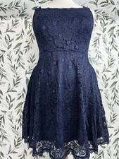 Elegant Navy Lace Vintage Retro Style Midi Mini Dress Sz XL Cocktail Party #8